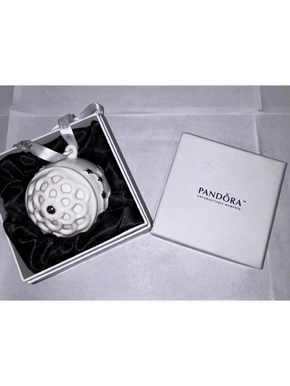 2011 Pandora porcelain Ball Christmas Ornament Unforgettable Moments Star Ribbon
